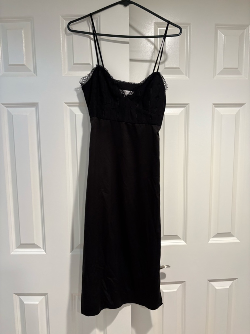 BCBGeneration Black Lace Trim Silk-Blend Slip Dress - Size 0